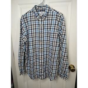 Croft & Barrow Men's L Blue Gingham Easy Care Collared Button Long Sleeve Pocket